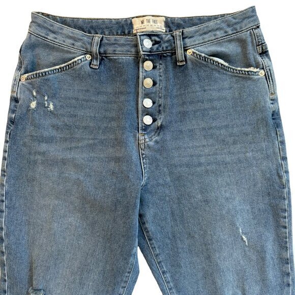 We The Free Jeans Sz 31 Distressed High Rise Free People Stretch Straight Leg - Picture 2 of 11